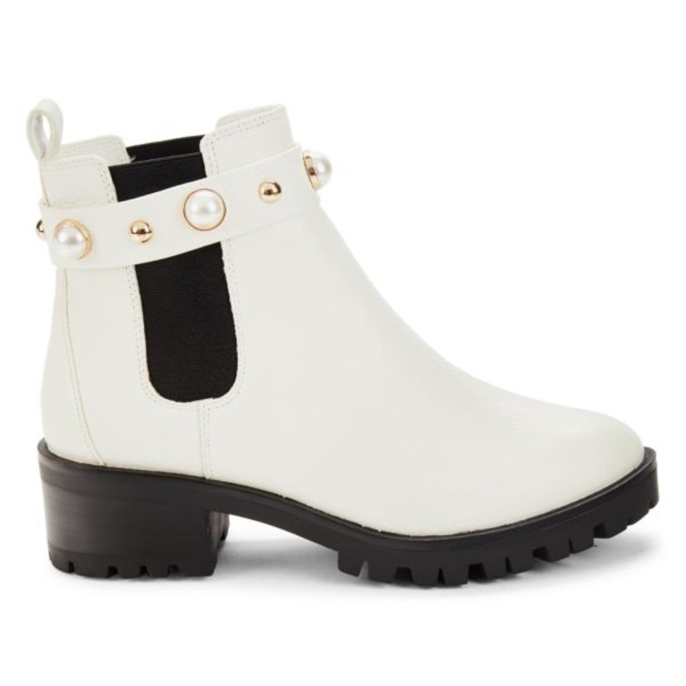 Karl Lagerfeld White Pola Faux Pearl Studded Chelsea Boots 9